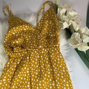 Forever 21 NWT Woven Cutout Long Dress in spotted Mustard Spring Summer